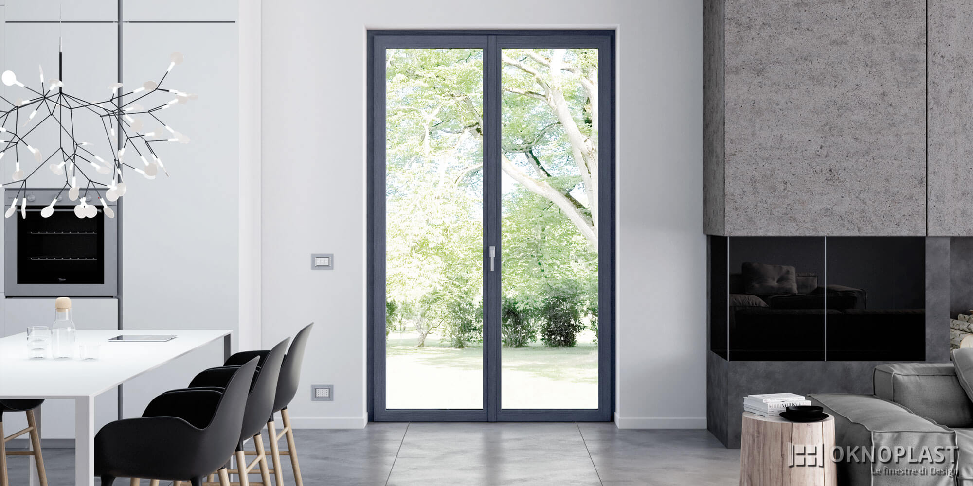 Porta balcone in PVC Oknoplast Prolux Evolution installata nella zona giorno